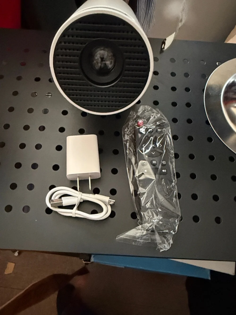White Home Projector with Remote and USB Charger